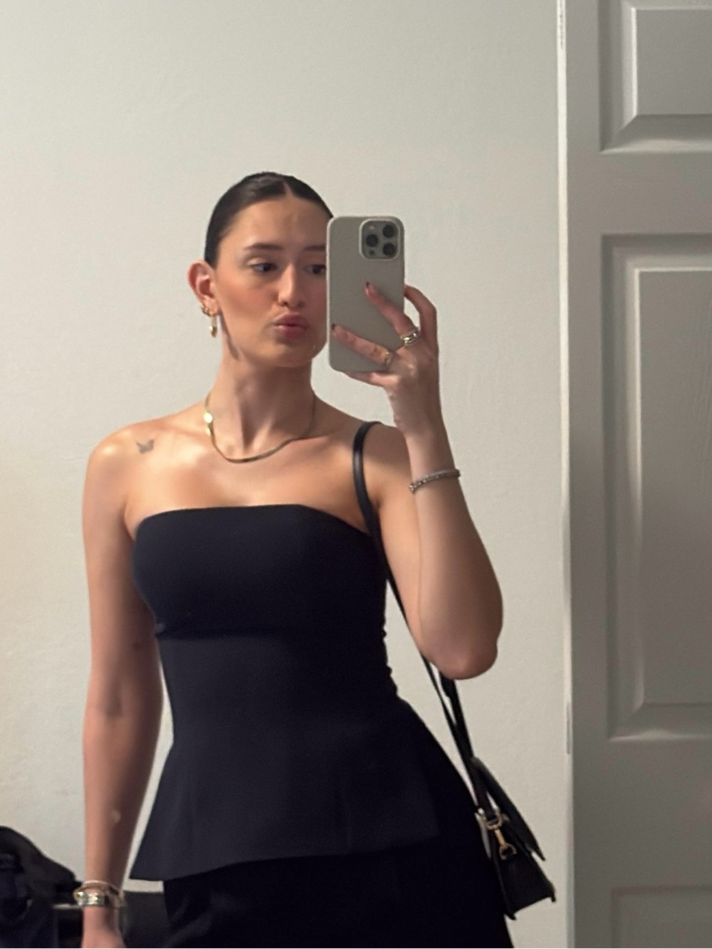 Aritzia Black Strapless Peplum Top